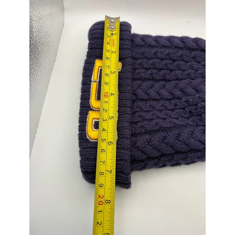 New Era LSU Tigers‎ Purple Cable Knit Beanie Faux Fur Pom Pom Winter Hat Womens